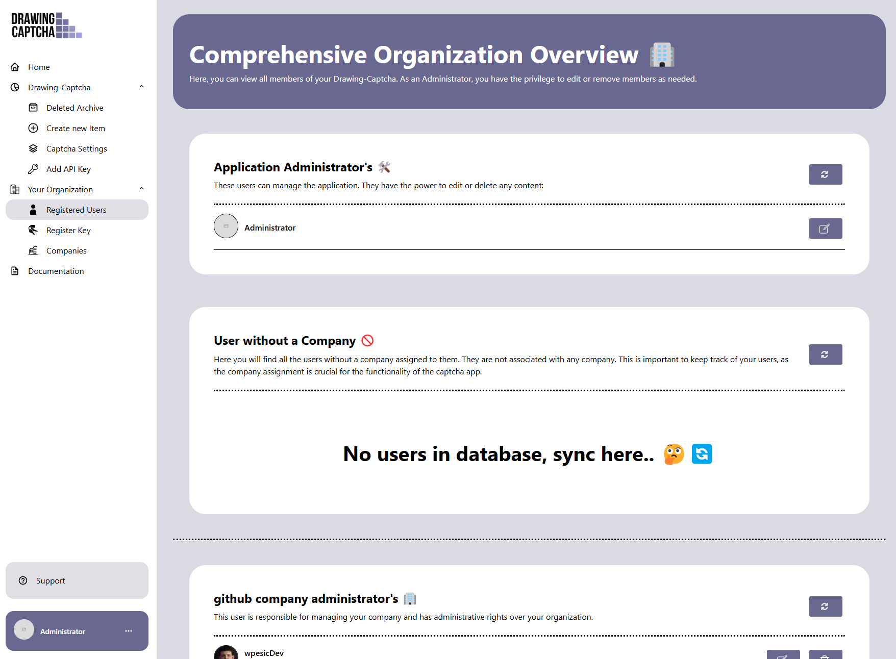 Drawing Captcha Registered Users Dashboard