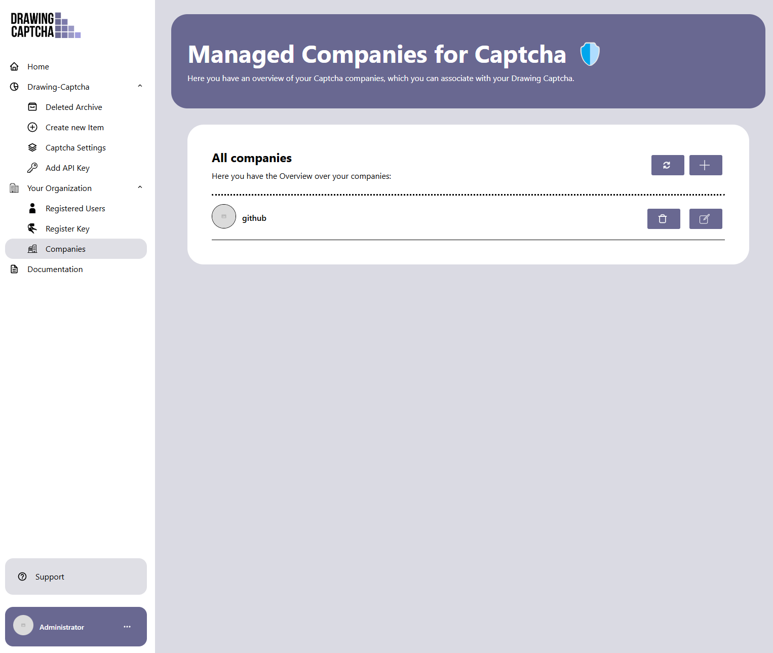 Drawing Captcha Companies Dashboard